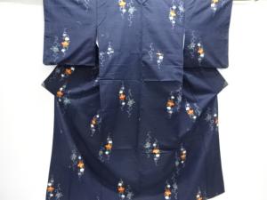 花唐草模様織り出し手織り紬着物